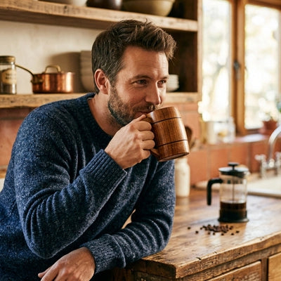homme buvant dans sa tasse a cafe